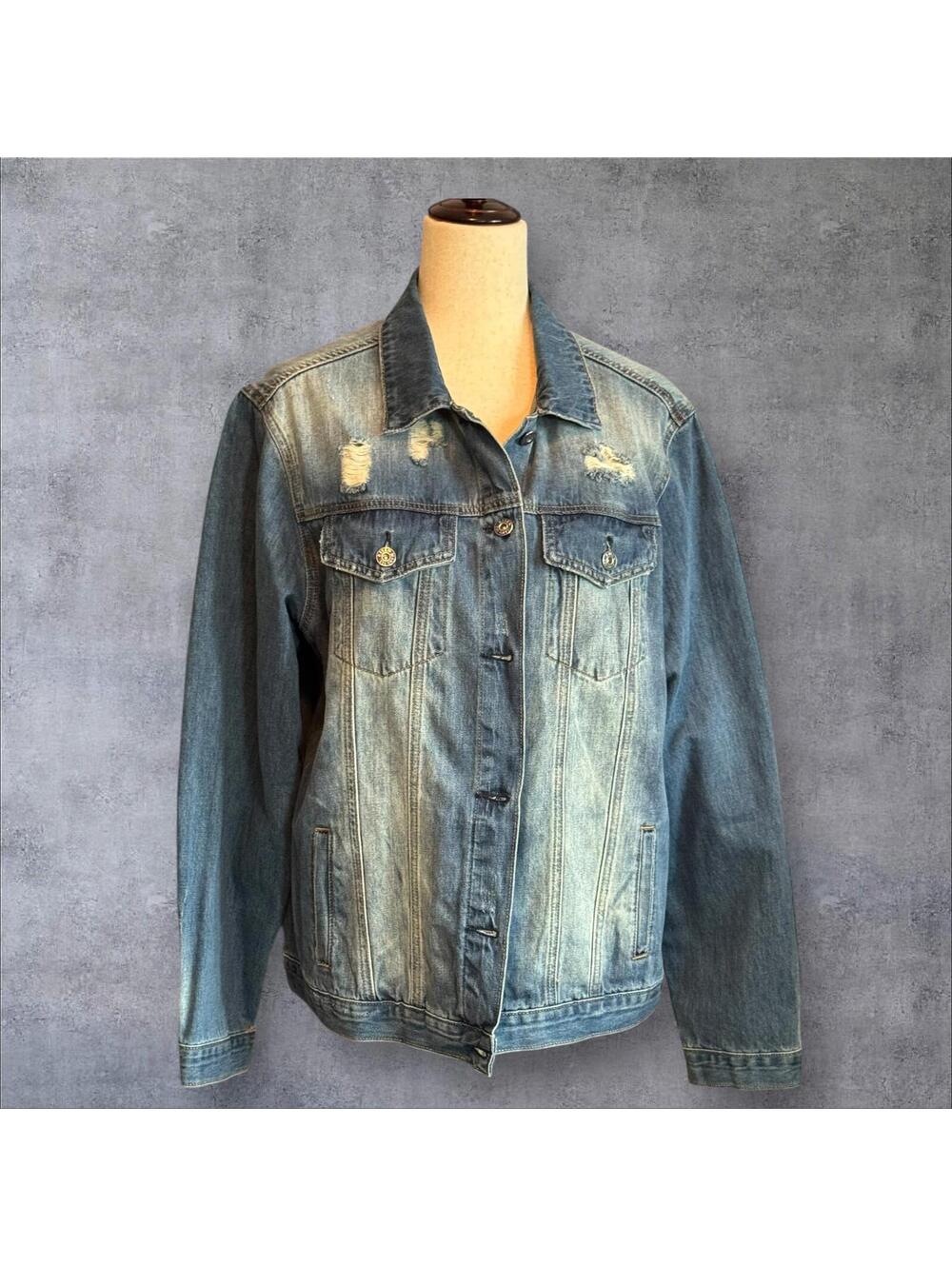Risen Classic Distressed Blue Denim Jacket Size L